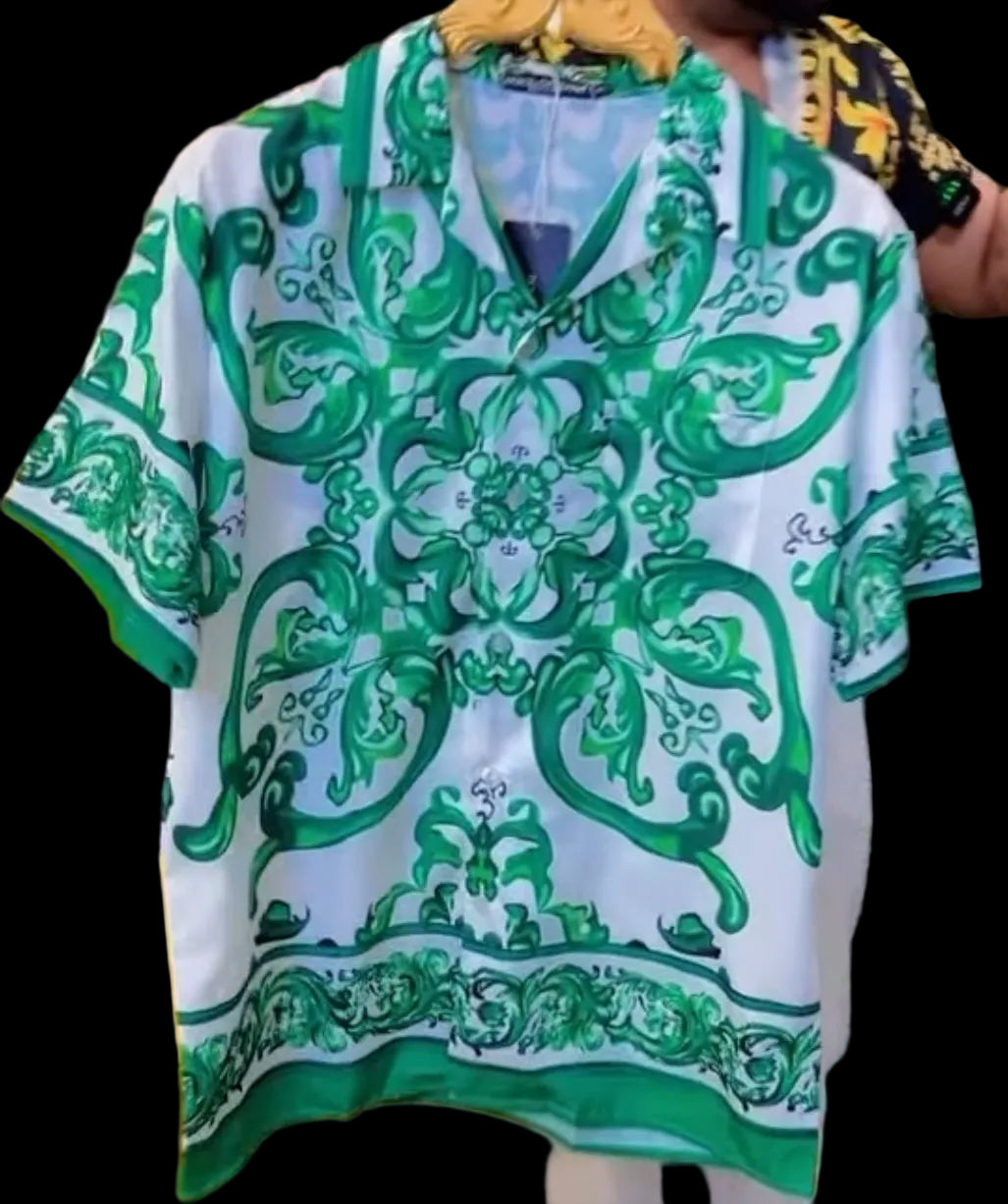 LOD DOL Green White Printed Half Sleeve Premium Quality Imported Unisex Shirt 990316