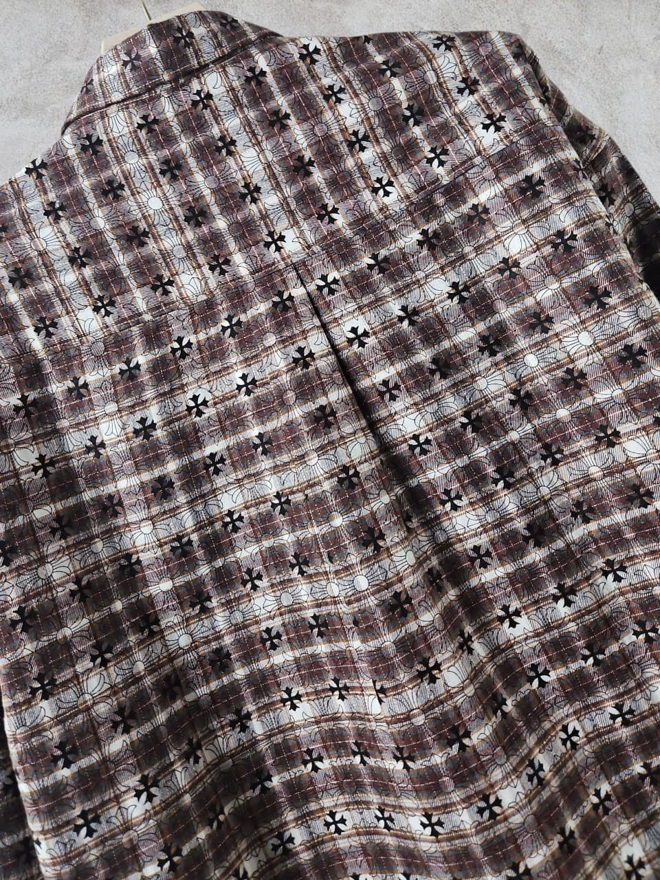 VOUGUE CHR Brown White Check With Black Logo Print Premium Quality Men’s Shirt 990404