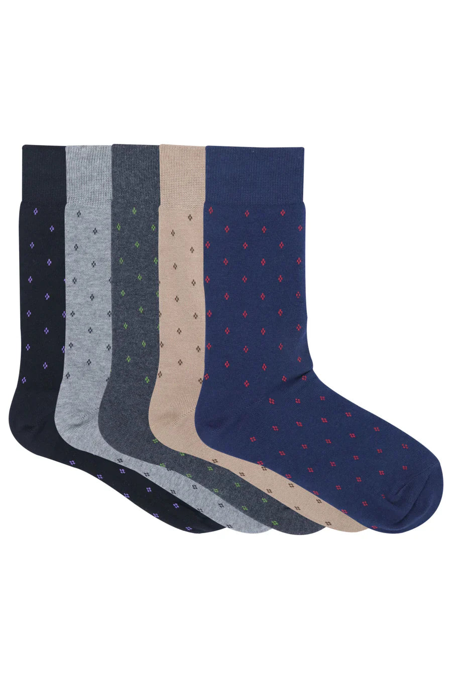 BALENZIA MEN'S POLKA PATTERN COTTON CREW LENGTH SOCKS-(PACK OF 5 PAIRS/1U)-(MULTICOLOUR)