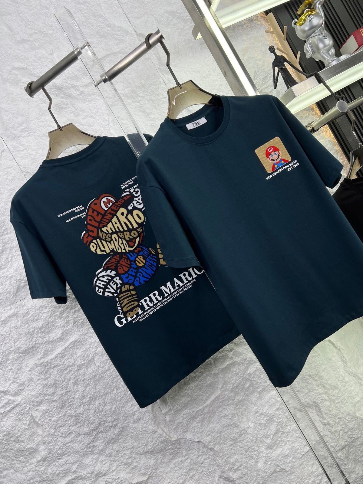 Raz Zar Black Colour EST.1988 Mario Back Print T-Shirt 5584