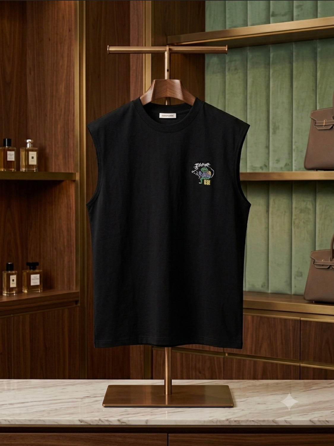 CNSD HOMME Black Colour Indi Shop Print Cut Sleeve Sando NQ2716
