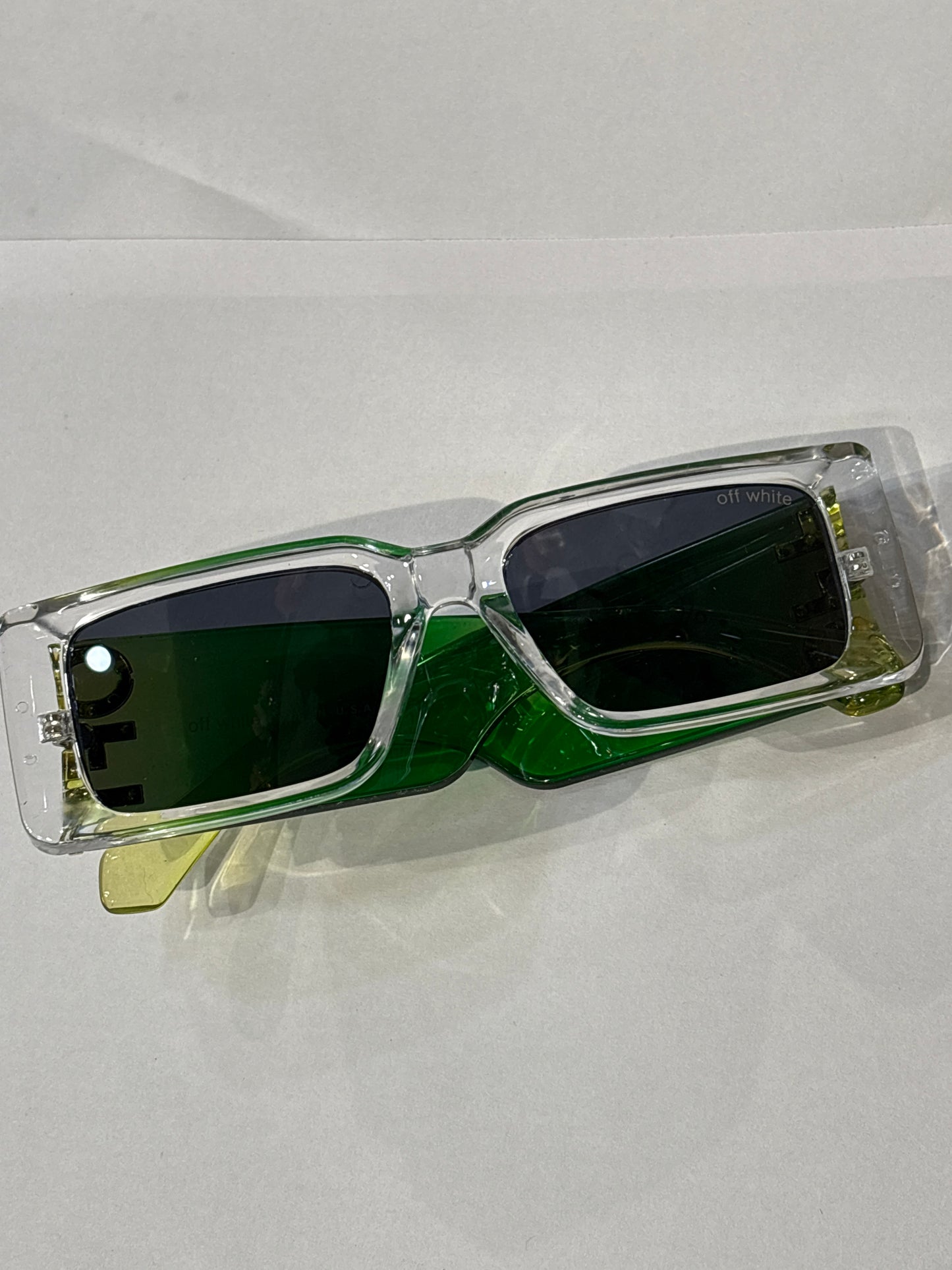 Ffo Off Transparent frame, Transi green Stick Black Shade Unisex Sunglass Sun047