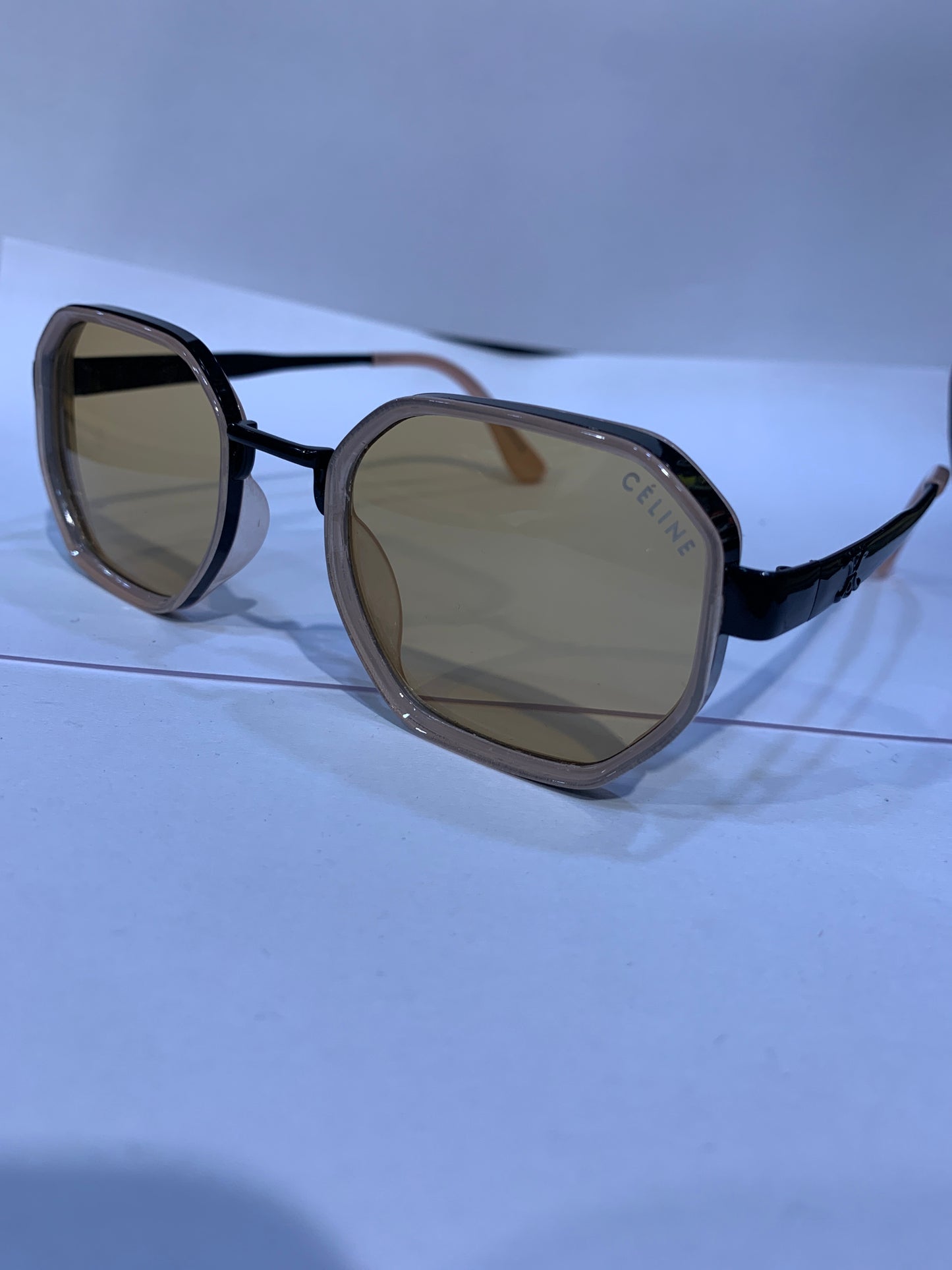 LEC Peach Black Frame Brown Shade Unisex Sunglasses C-556 57 18 140
