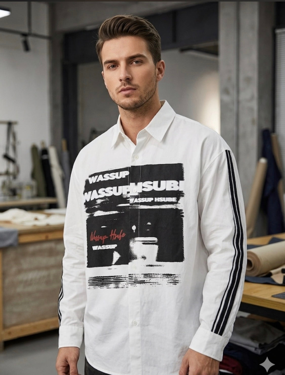 Ciwei .Studio White Colour Black Print Full Sleeve Imported Men’s Shirt D101