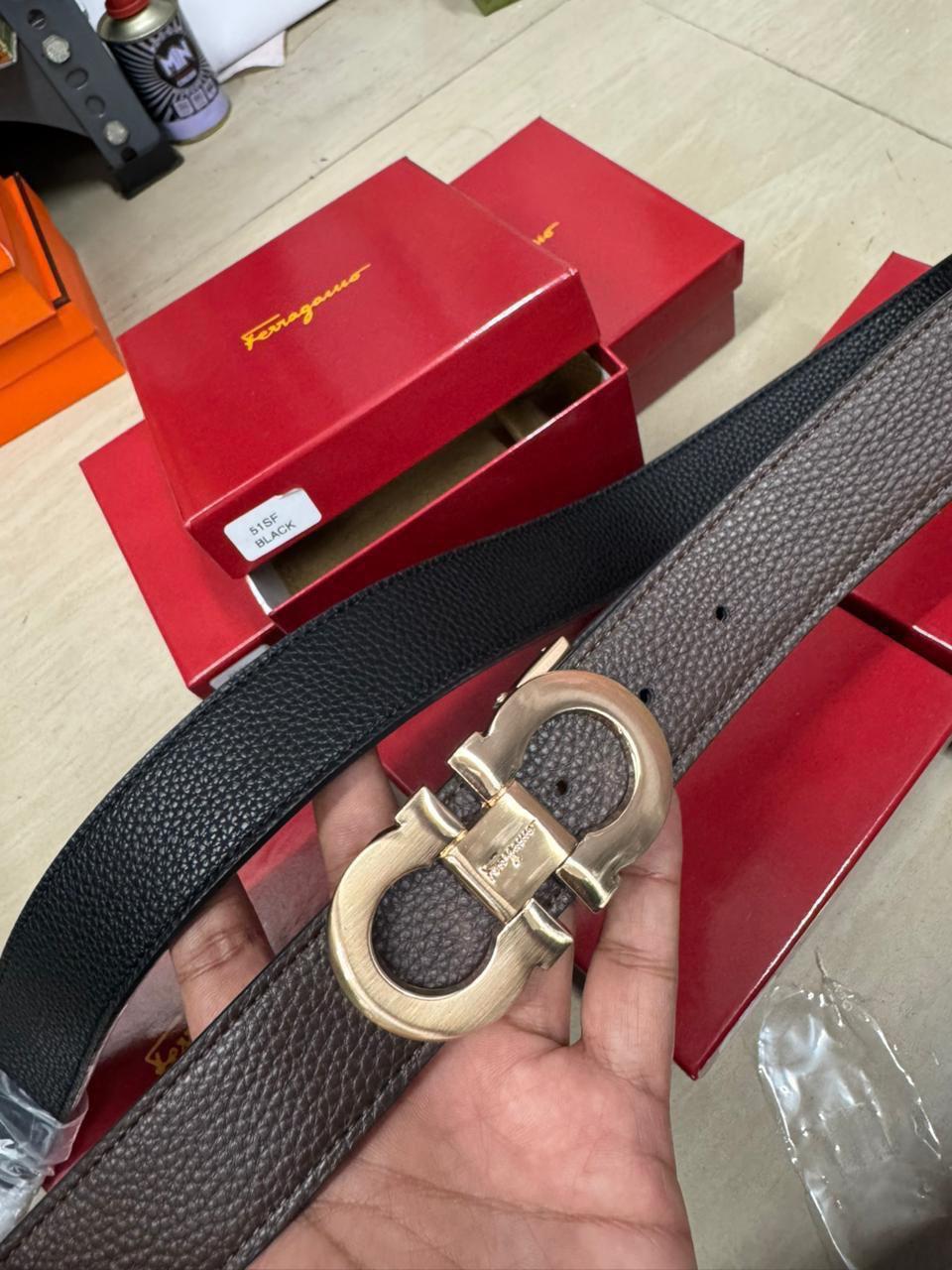 REF FER Copper Buckle Black Brown Double Side Strap Premium Quality Imported Unisex Belt 990654