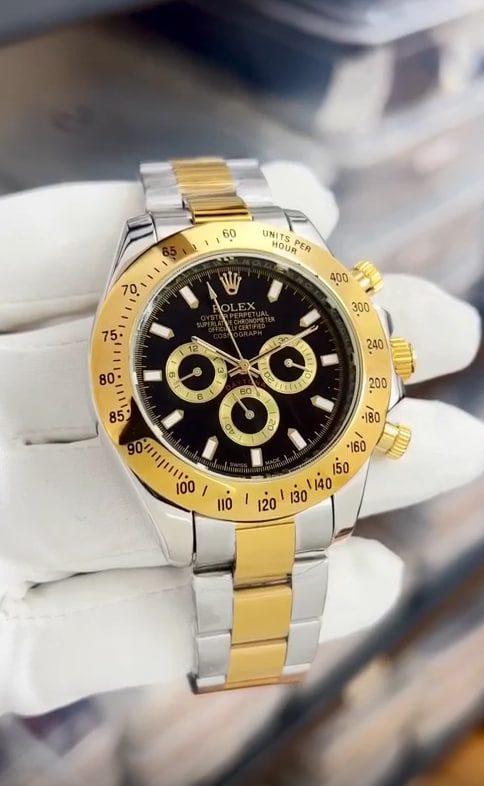 LOR Silver Gold Chain Black Dial Men’s Watch 988779