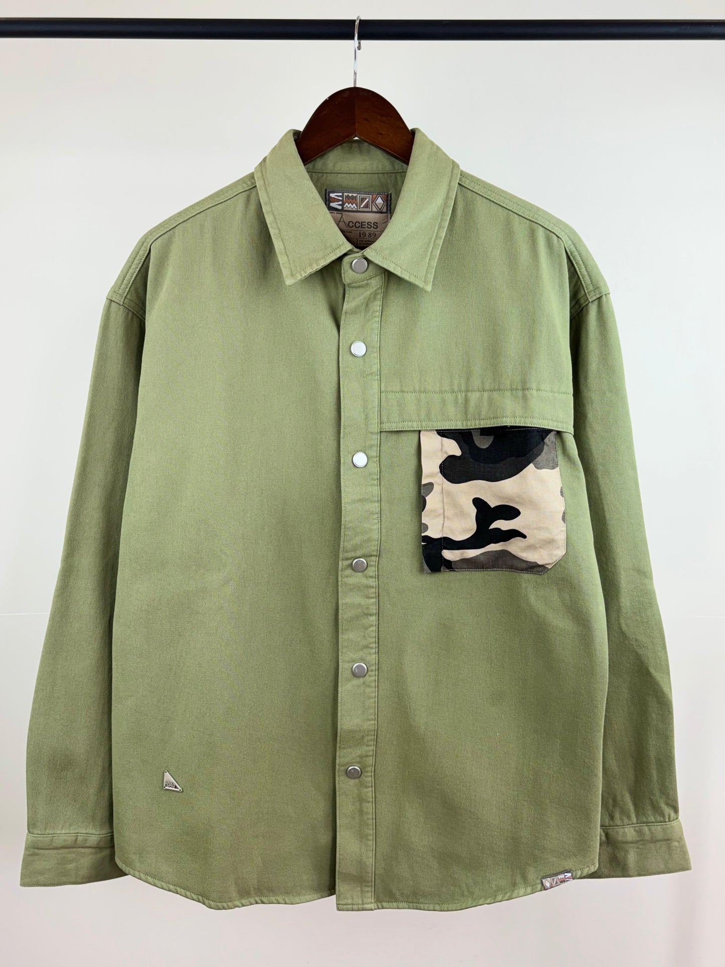 ACCESS Green Colour Military Pocket Imported Denim Shacket SIWN-10