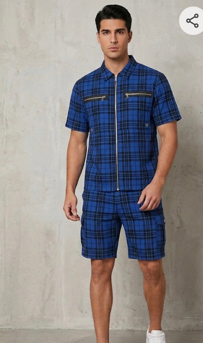 FASHION LINE Blue black Check With Zip Design Premium Quality Imported Unisex Coord Set 990701