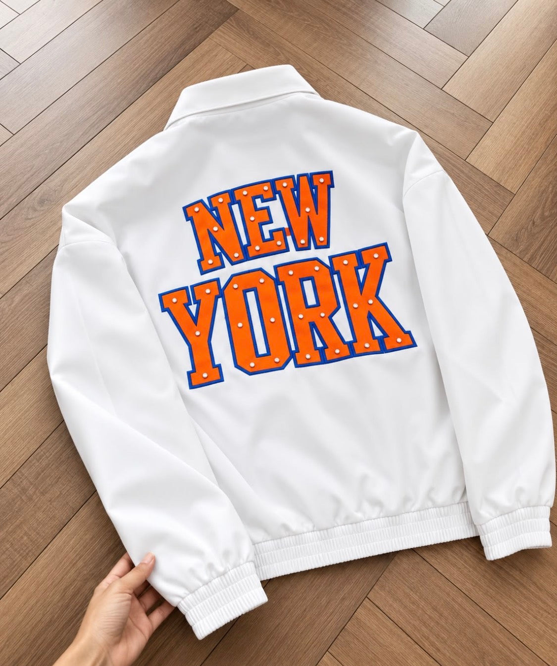 Fashion White Colour New York Orange Blue Print Premium Quality Unisex Jacket H63-A
