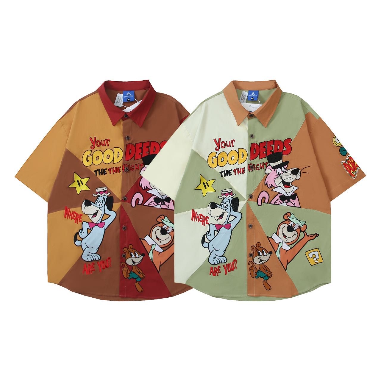 CHLEN RTEEL Brown Mustard Rust Colour Cartoon Print Your Good Deeds The Right Baggy Size Premium Shirt HY201