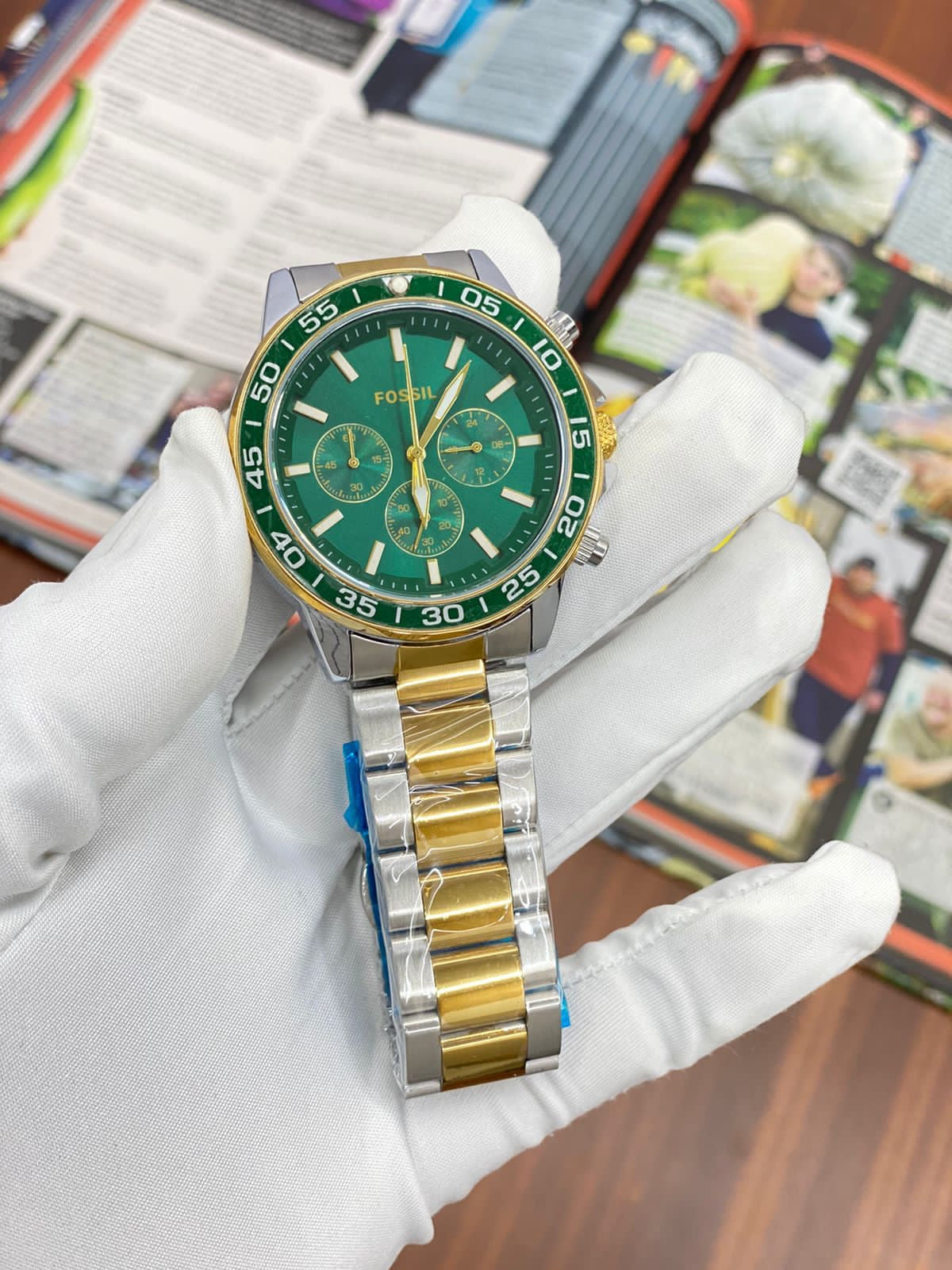 Sof Silver Gold Chain Green Ring Green Dial Chronograph Working Men Watch 901507
