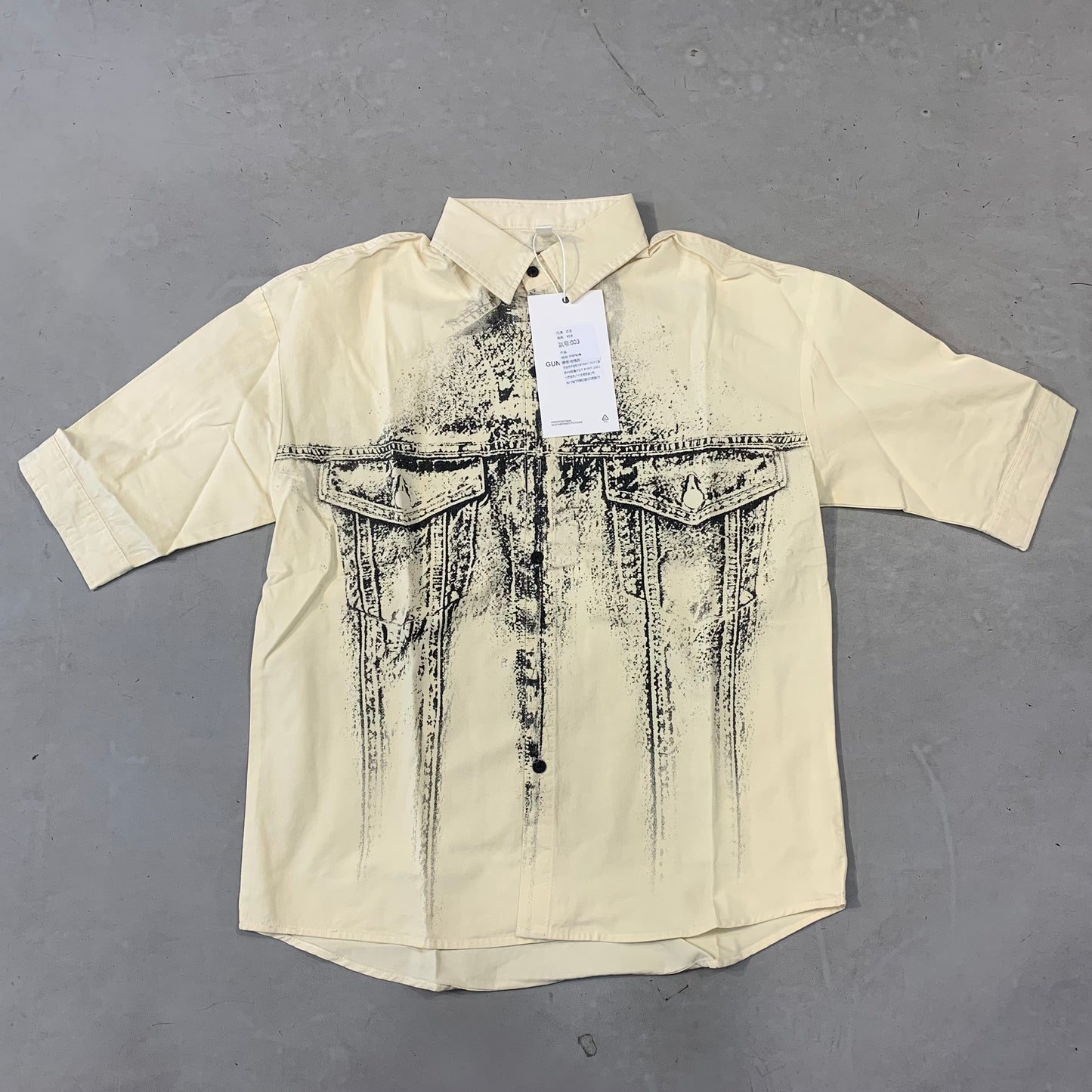 G.N Cream Colour Black Print With Back Print Imported Oversized Unisex Shirts 003
