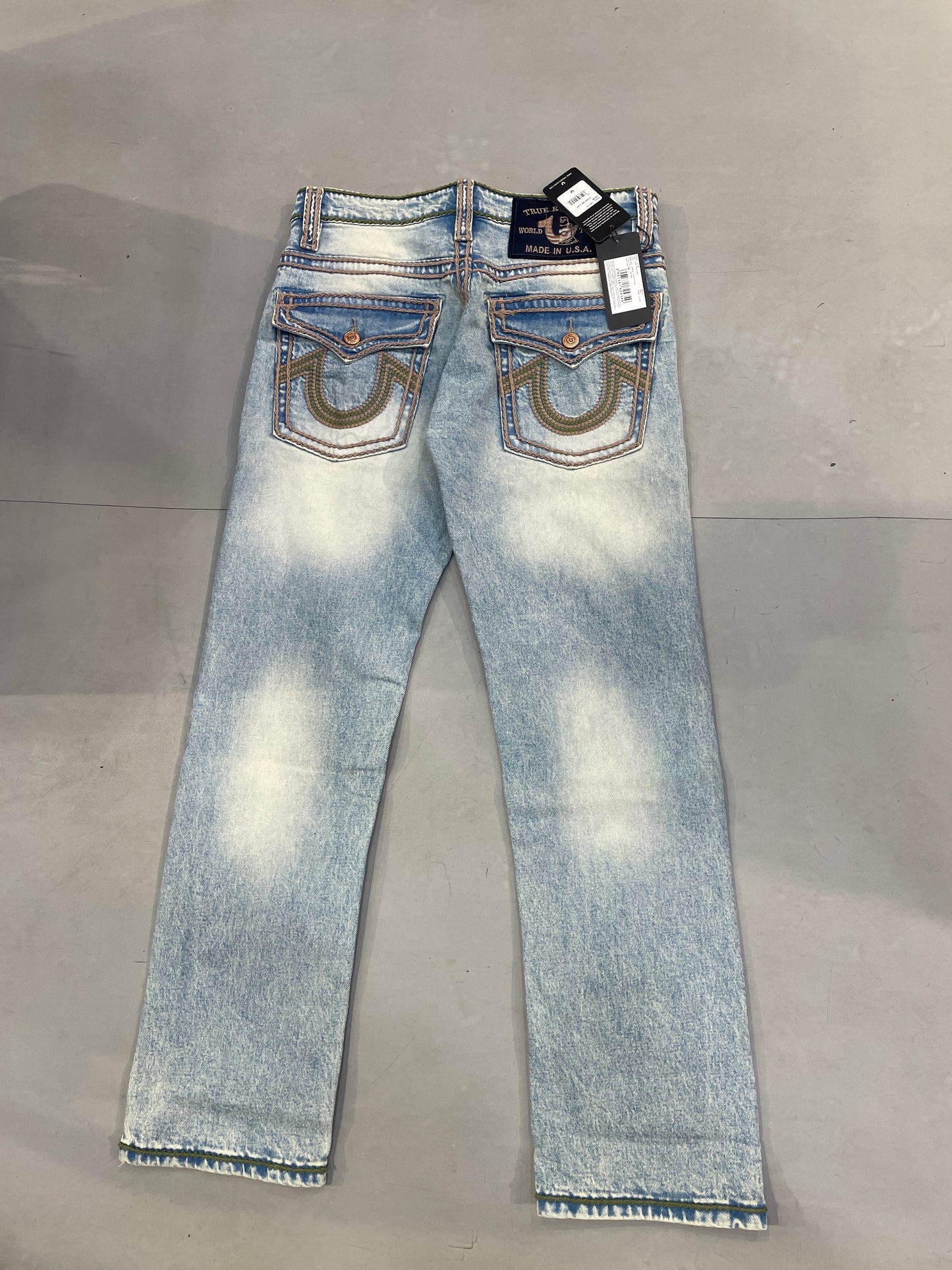 TR URT Light blue colour With Brown Green Thread Work Straight Fit Men’s Jean’s 14360
