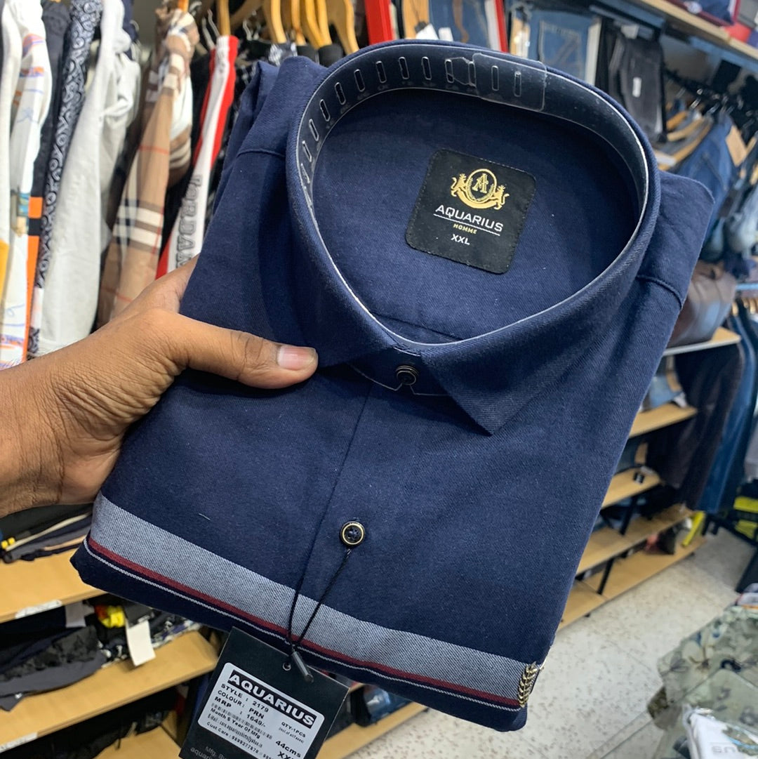 Aquarius Navy Blue Color With Line Print Design Premium Quality Shirt 2179