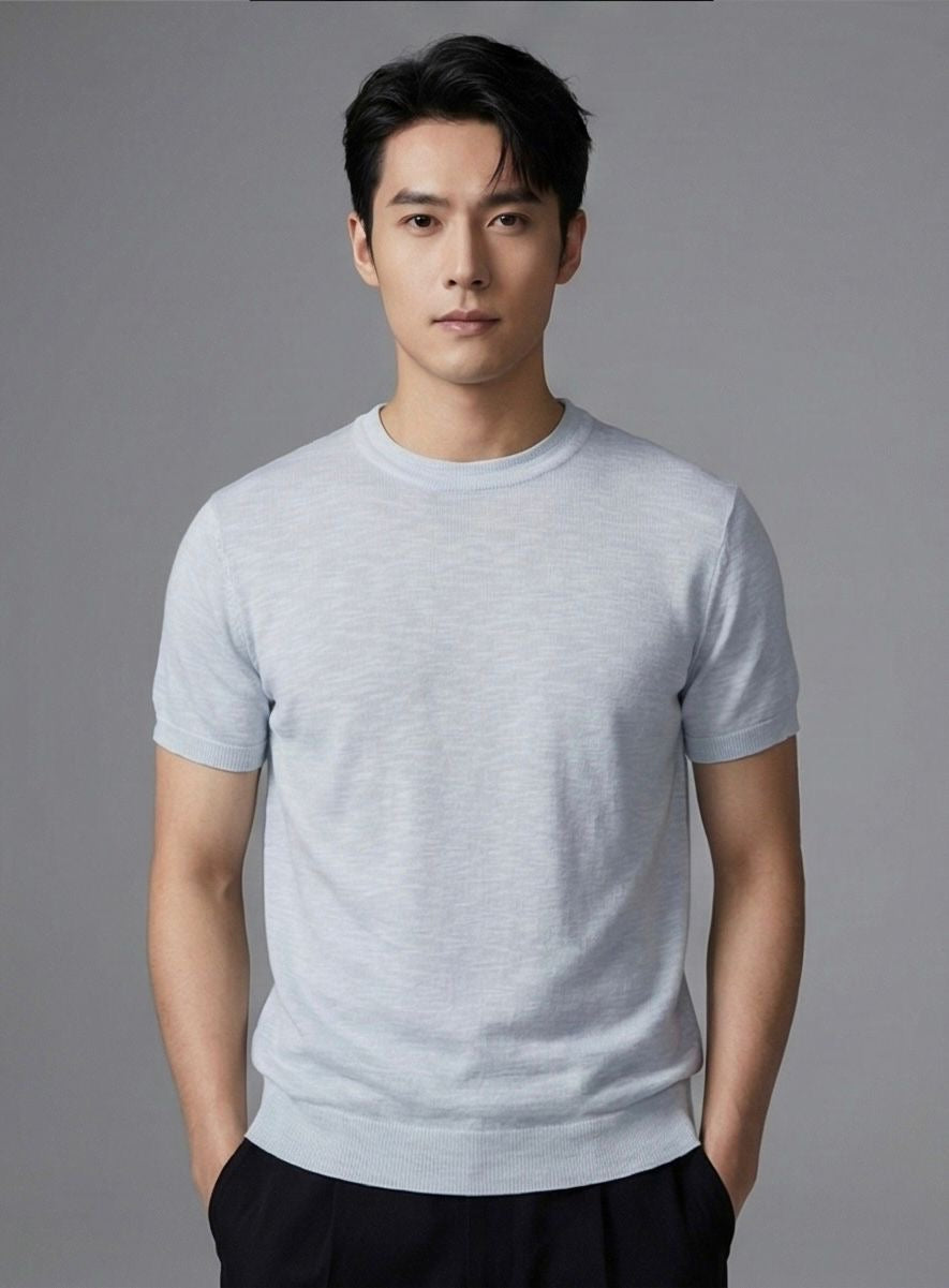 Modern Stylish Sky Ice Blue Colour Round Stich knitted Round Neck Tshirt 7057