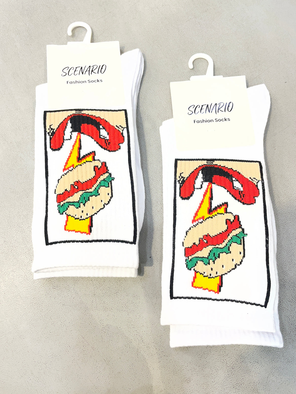 Scenario White Colour Cream Red Print Premium Quality Full Socks 991175