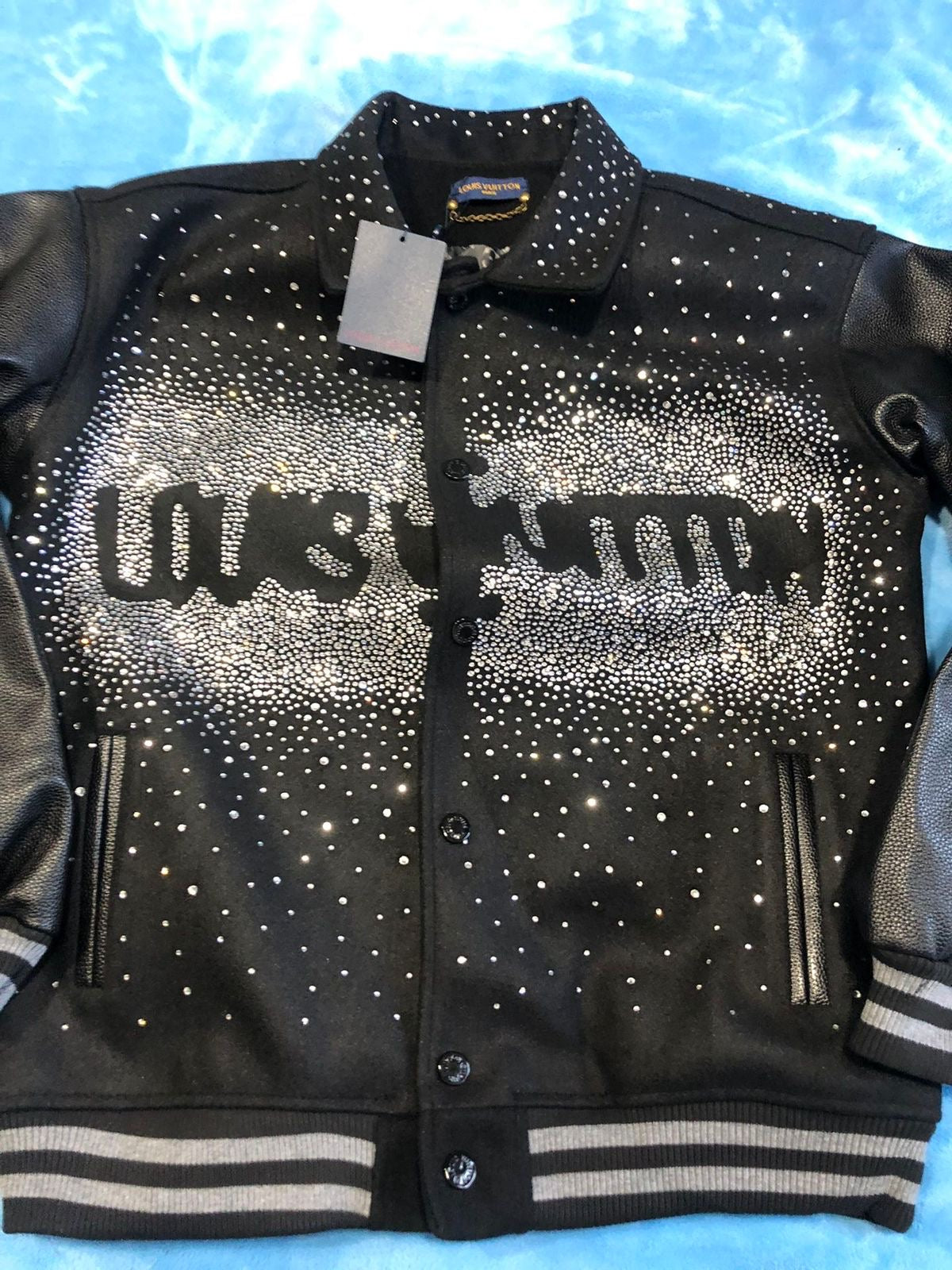 Uol Black Colour Stud Work Leather Sleeve Jacket 989768