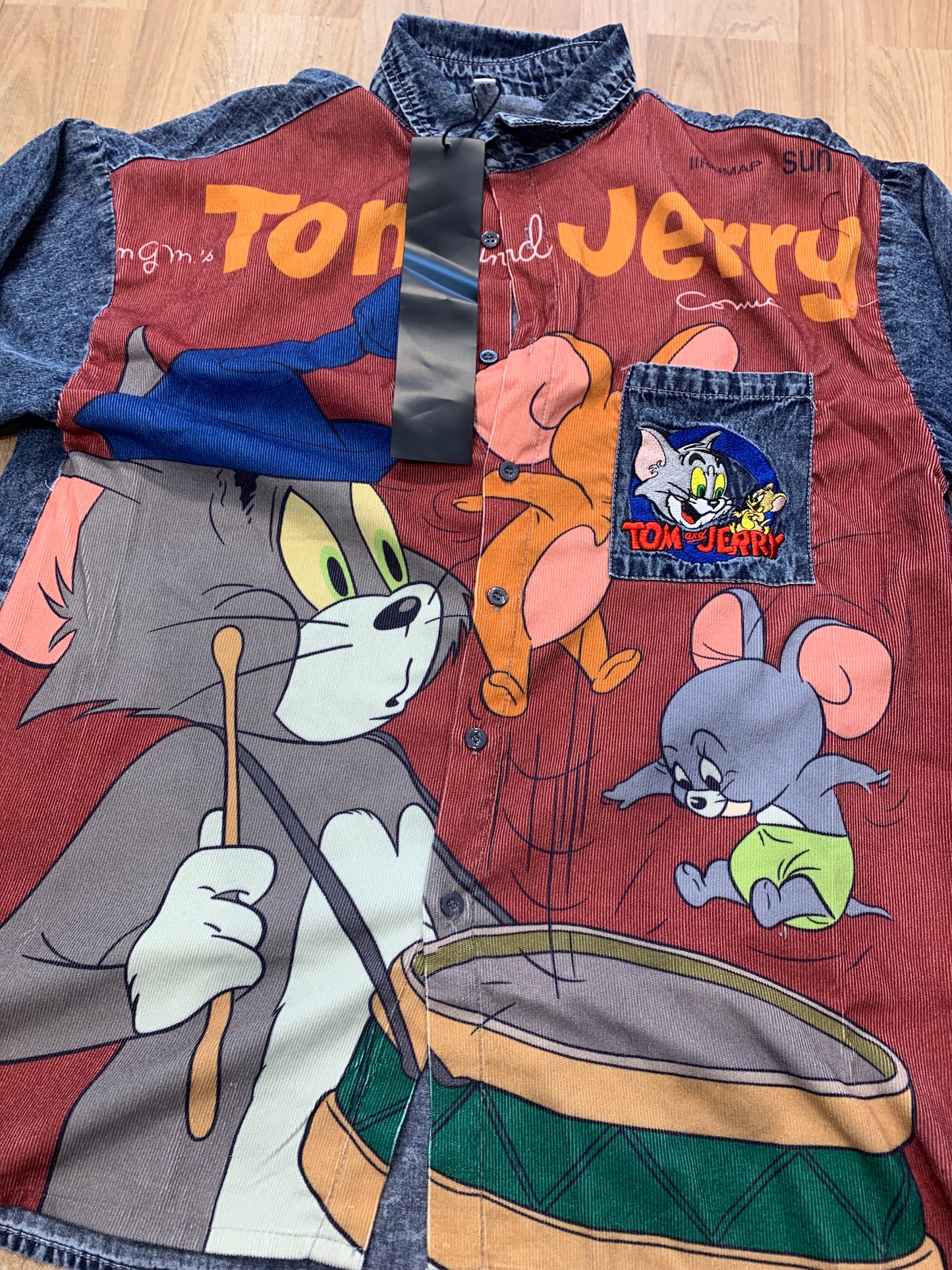 Shirt denim sleeve & collar Red Colour Tom and Jerry print 88810