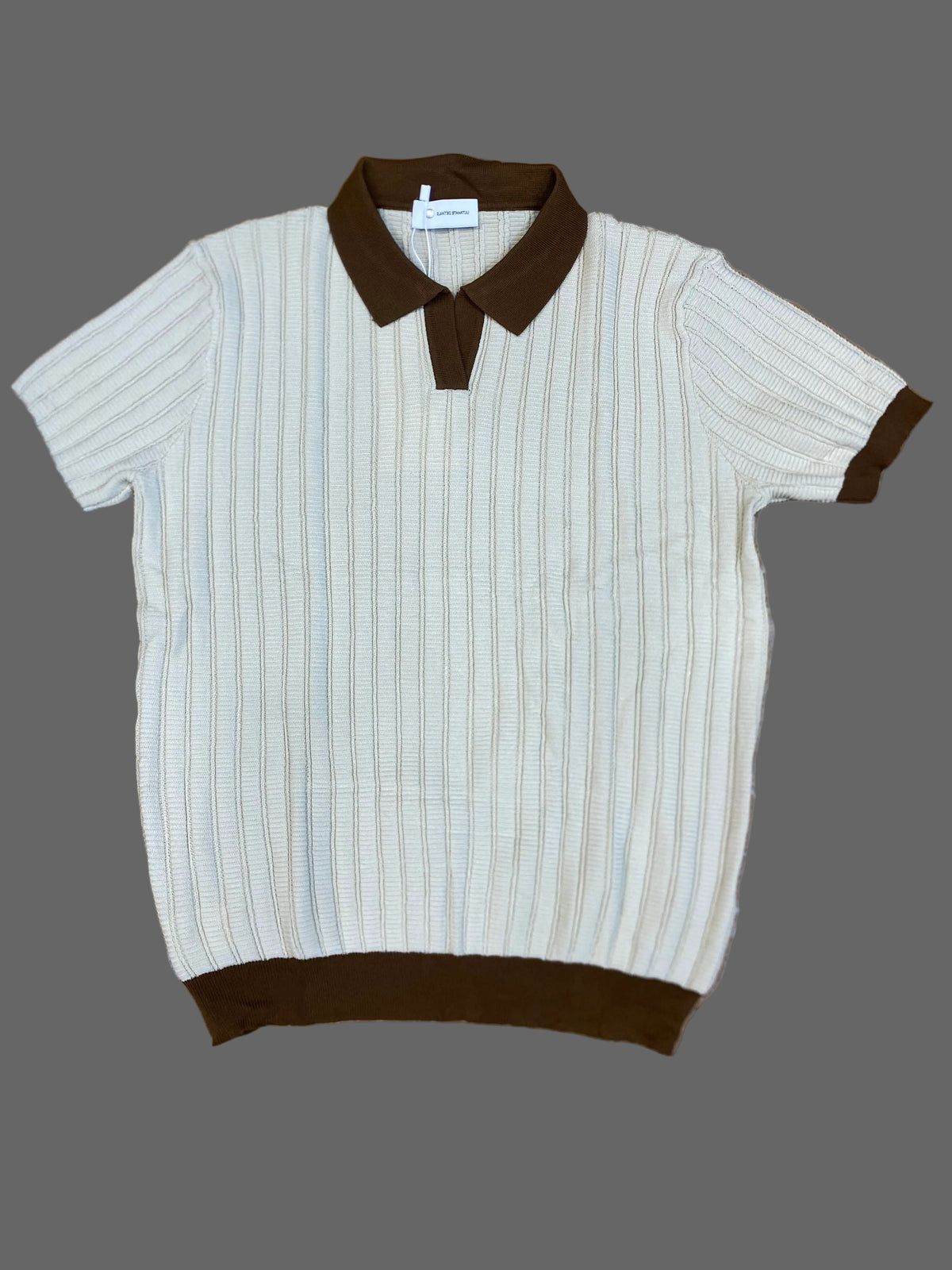 Ultimate Details Cream colour Knitted Brown Collar Premium Quality Unisex Collar T-Shirt K87017