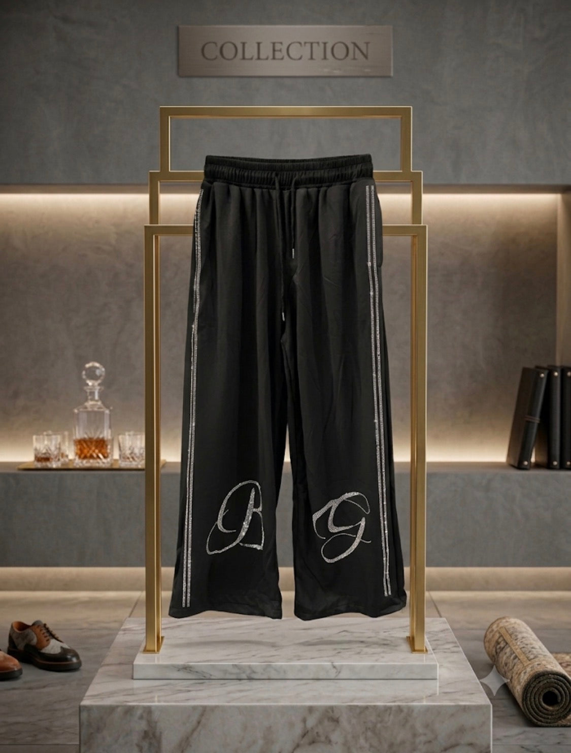YISHANBAI Black Colour GB Stone Work Premium Quality Imported Baggy Fit Lower 5426