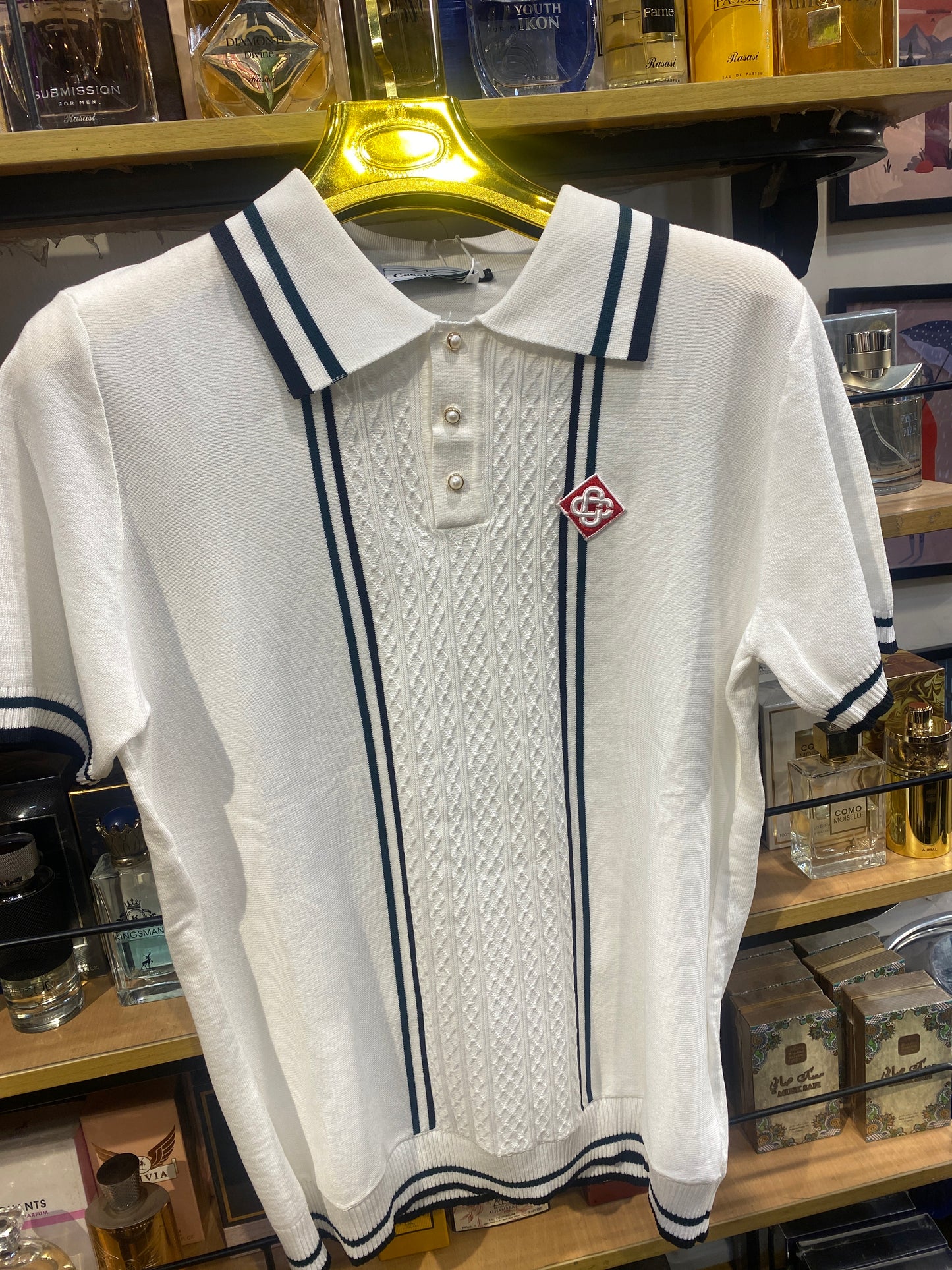 Casablanca T-shirt White Colour Import Fabric Yellow Black Collar Colour 6815