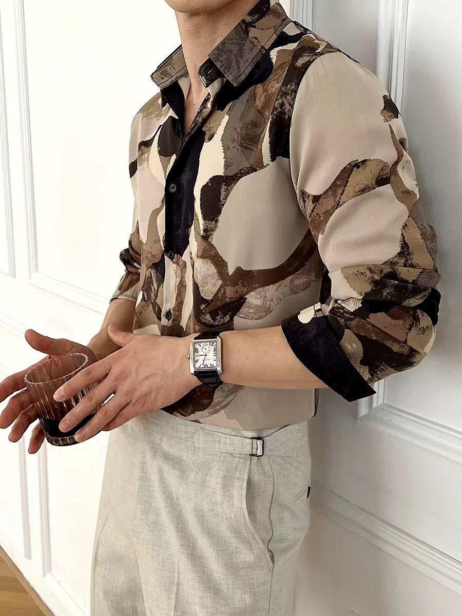 JCF Beige Brown Black Print Colour Full Sleeve Imported Shirt 2632