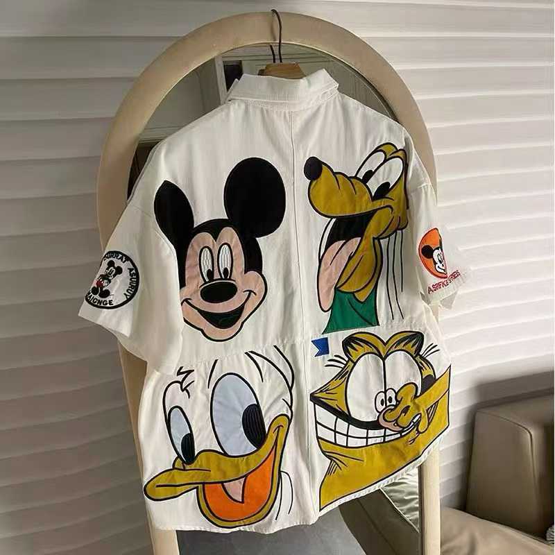 QWZ TBAR STAR White Colour With Mickey Cartoon Patch Back Print Imported Unisex Oversized Shirt 990689