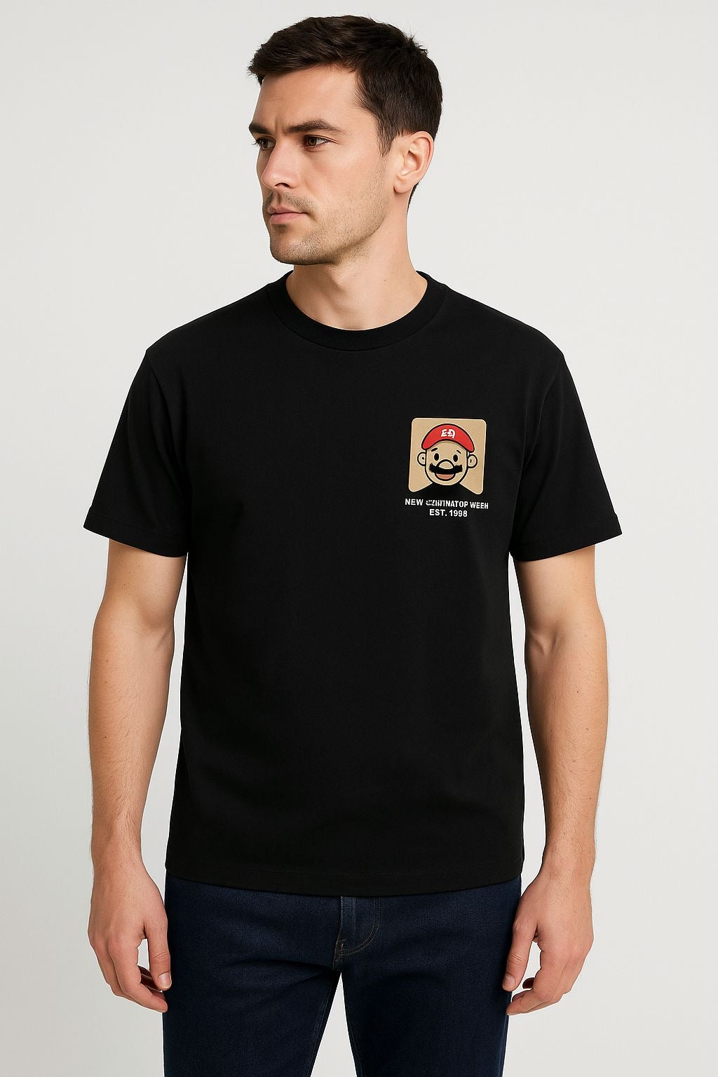 Raz Zar Black Colour EST.1988 Mario Back Print T-Shirt 5584