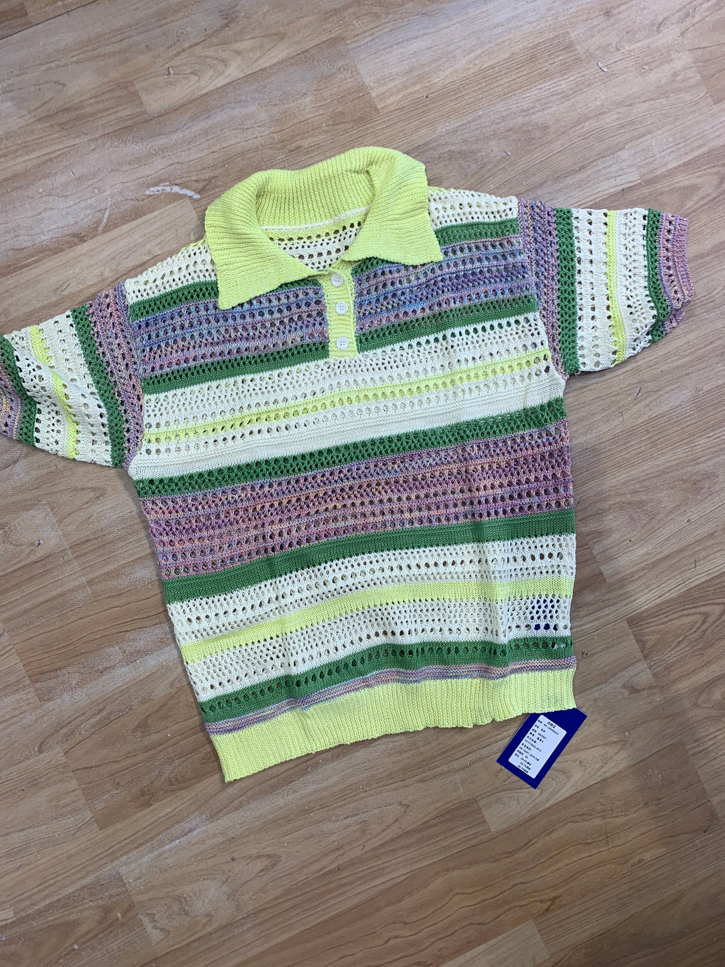 Crochet Tshirt Light Green Cream Multi Colour Half sleeve RK9006