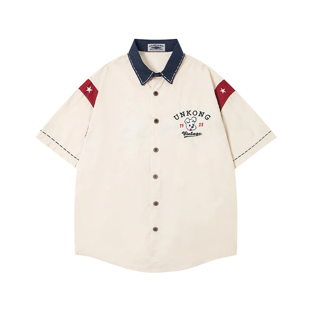 UNKONG RETRO Cream Red Colour UNKONG 1928 Vintage Cartoon Print Half Sleeve Imported Oversized Unisex Shirt 2611