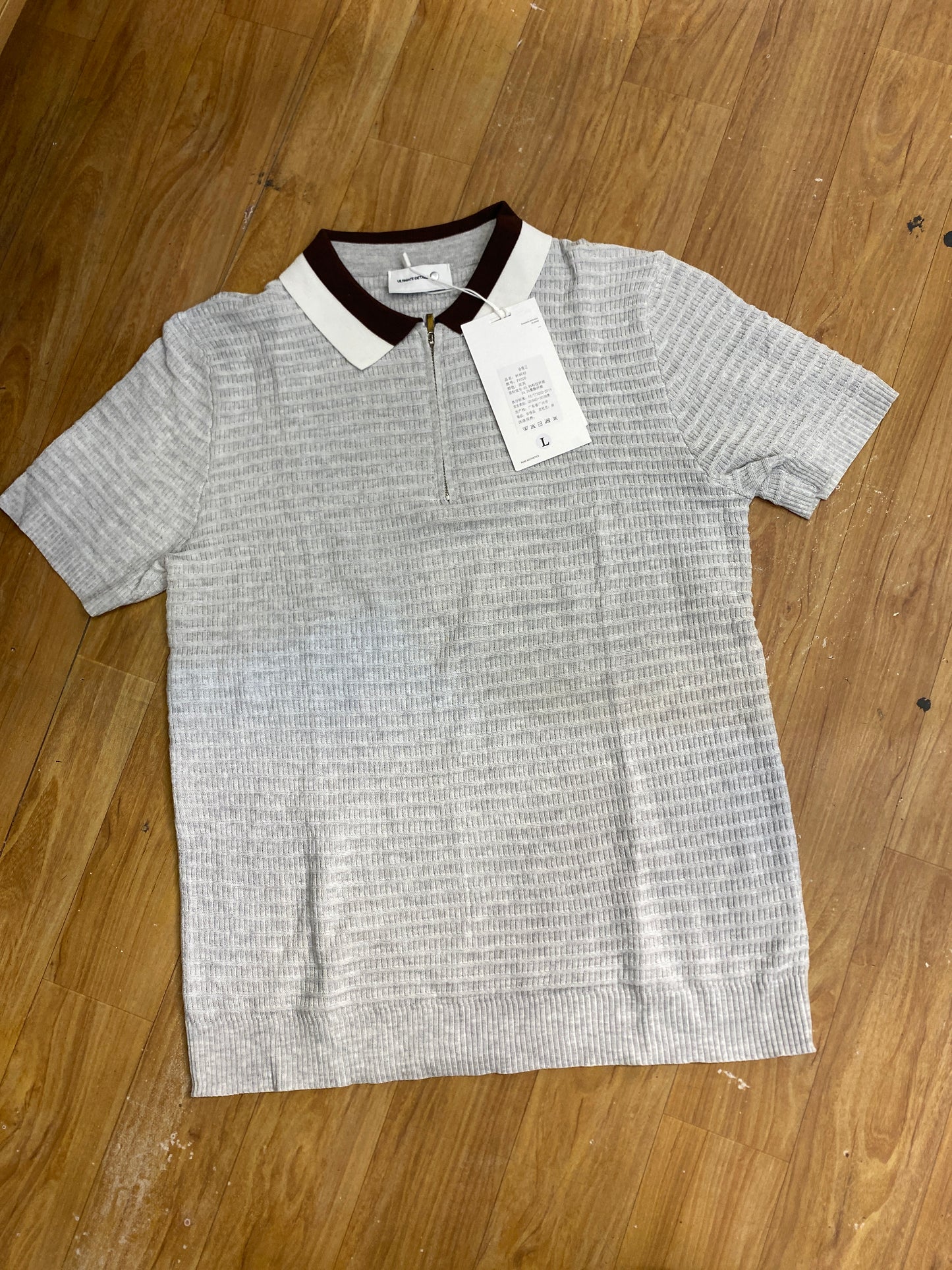 UOY Youdian Grey Colour Half Zip Knitted Premium Quality Unisex white Brown Collar T-Shirt P1020