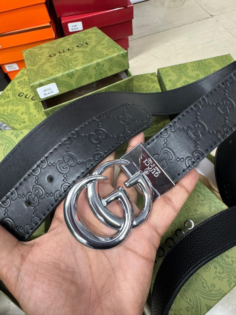 CUG GUC Gold Buckle Black GG Strap Premium Quality Imported Unisex Belt 990659