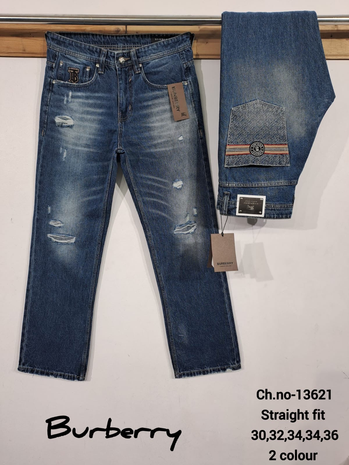 RUB BUR Blue Faded Rugged Design Lose Fit Men’s Jeans DBF8851