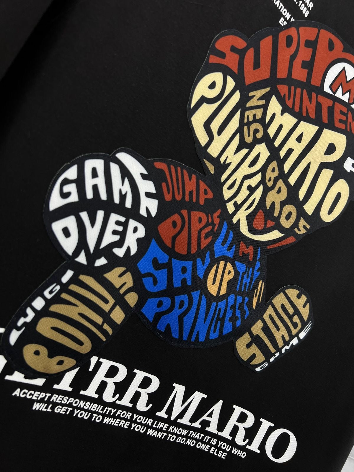 Raz Zar Black Colour EST.1988 Mario Back Print T-Shirt 5584