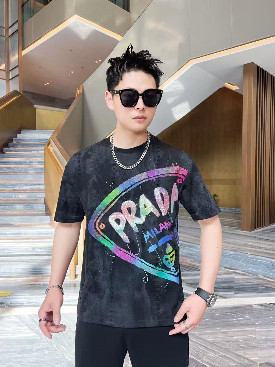 ARP PRA Black Tshirt Multi Print Regular Fit Stone Print 25103