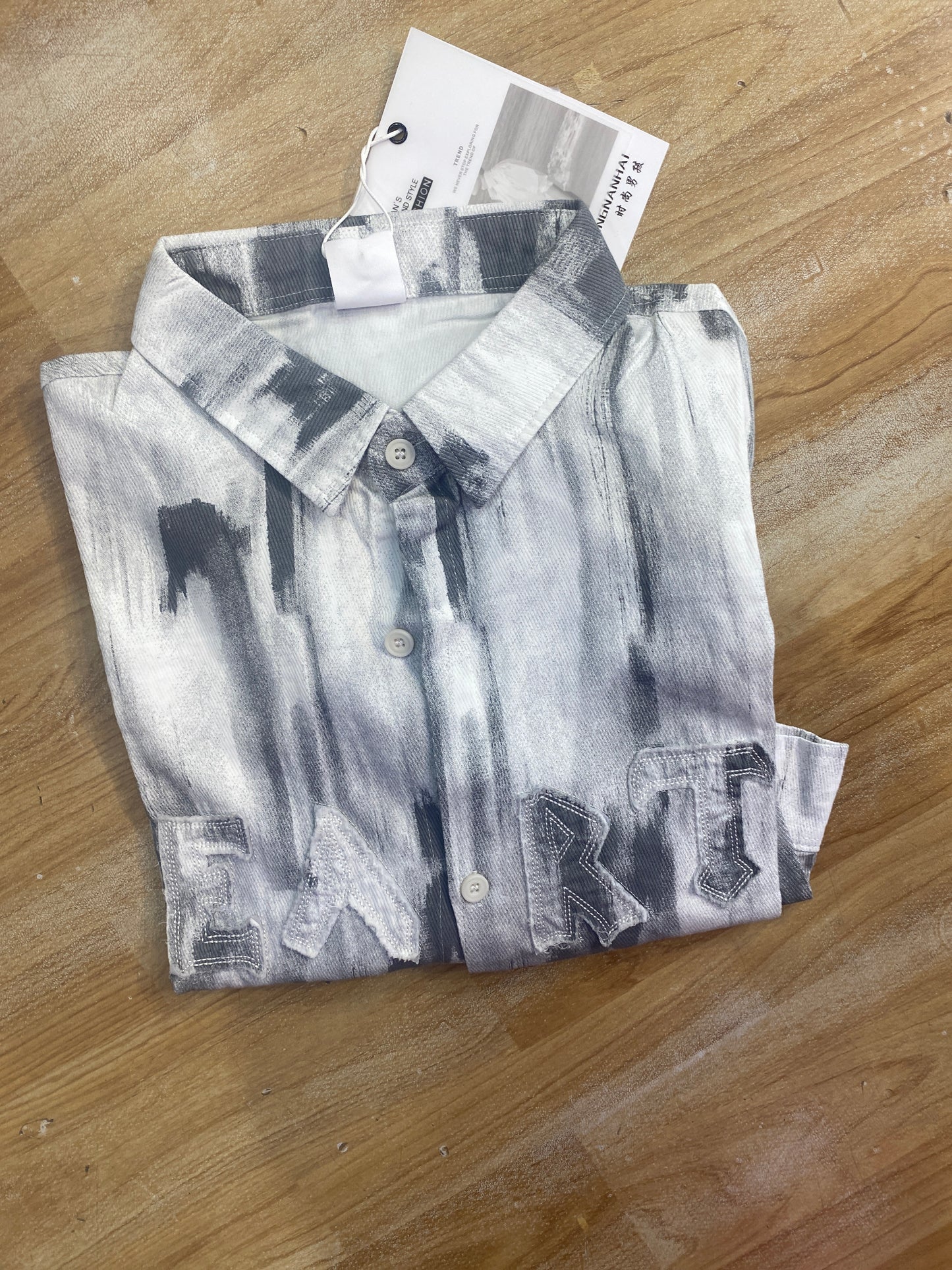 Vogue Design Grey White Shirt Half Sleeve Drop Shoulder W856