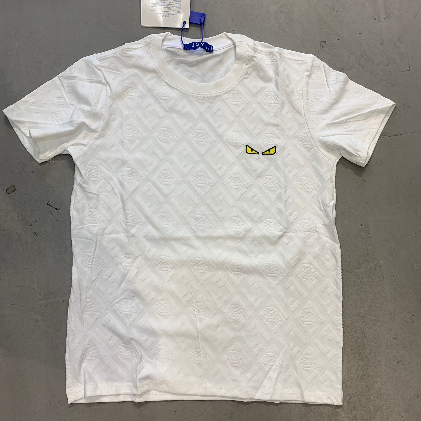 JSY NEF FEN White Colour Yellow Eye Round Neck Imported Unisex Tshirt 2850