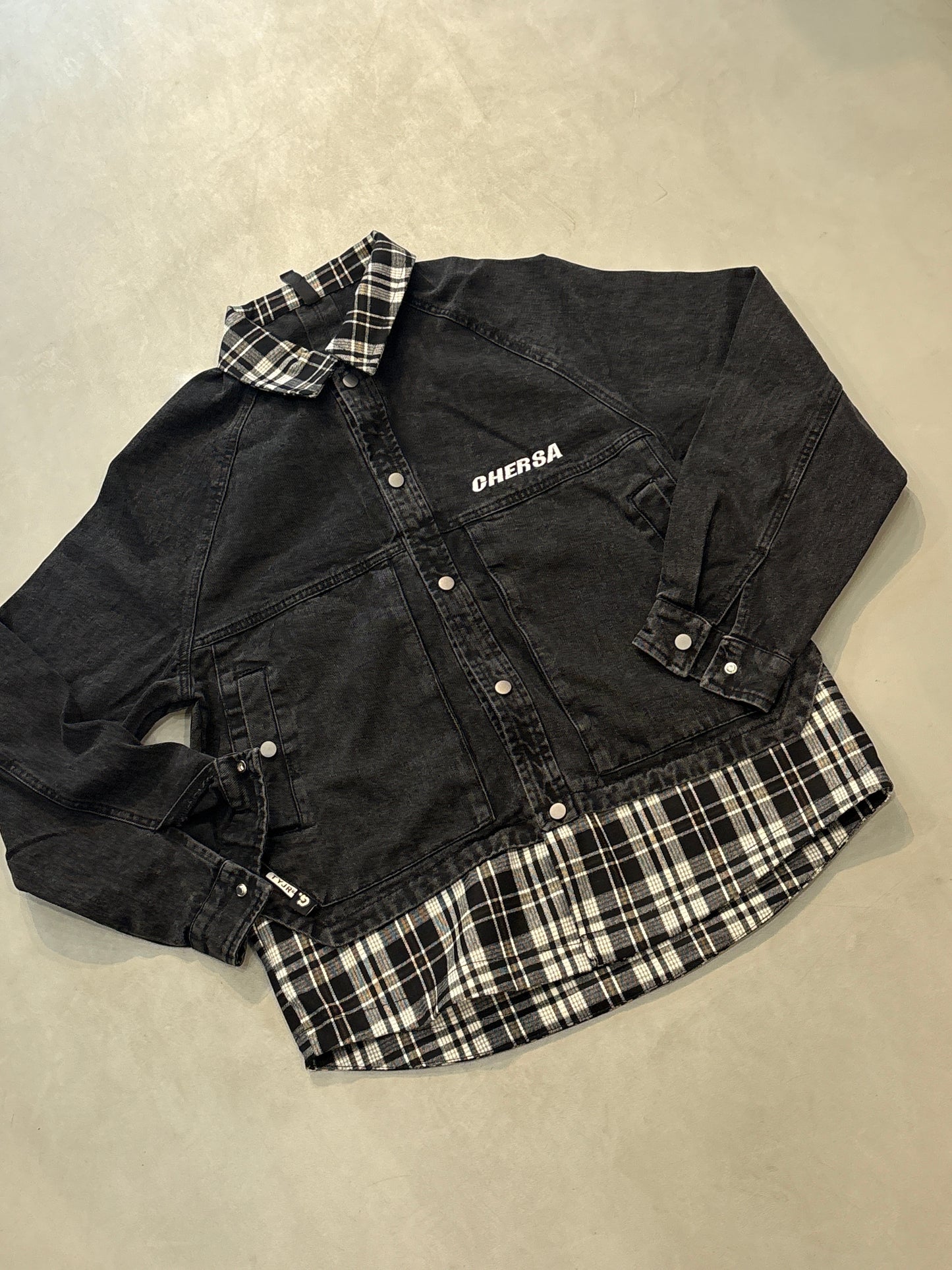 MC Chersa HKYSAWC-DNNEE Black Colour Black White Check Coller Denim Jacket 2523