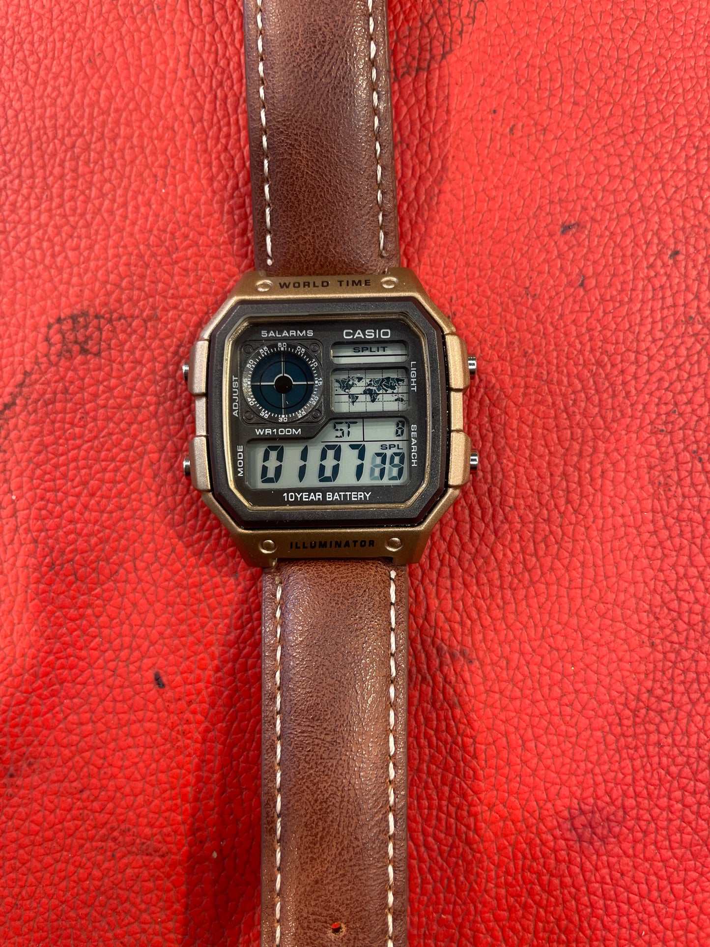 SAC Brown Leather Strap Copper Black Dial Watch digital square Sports Watch 990293