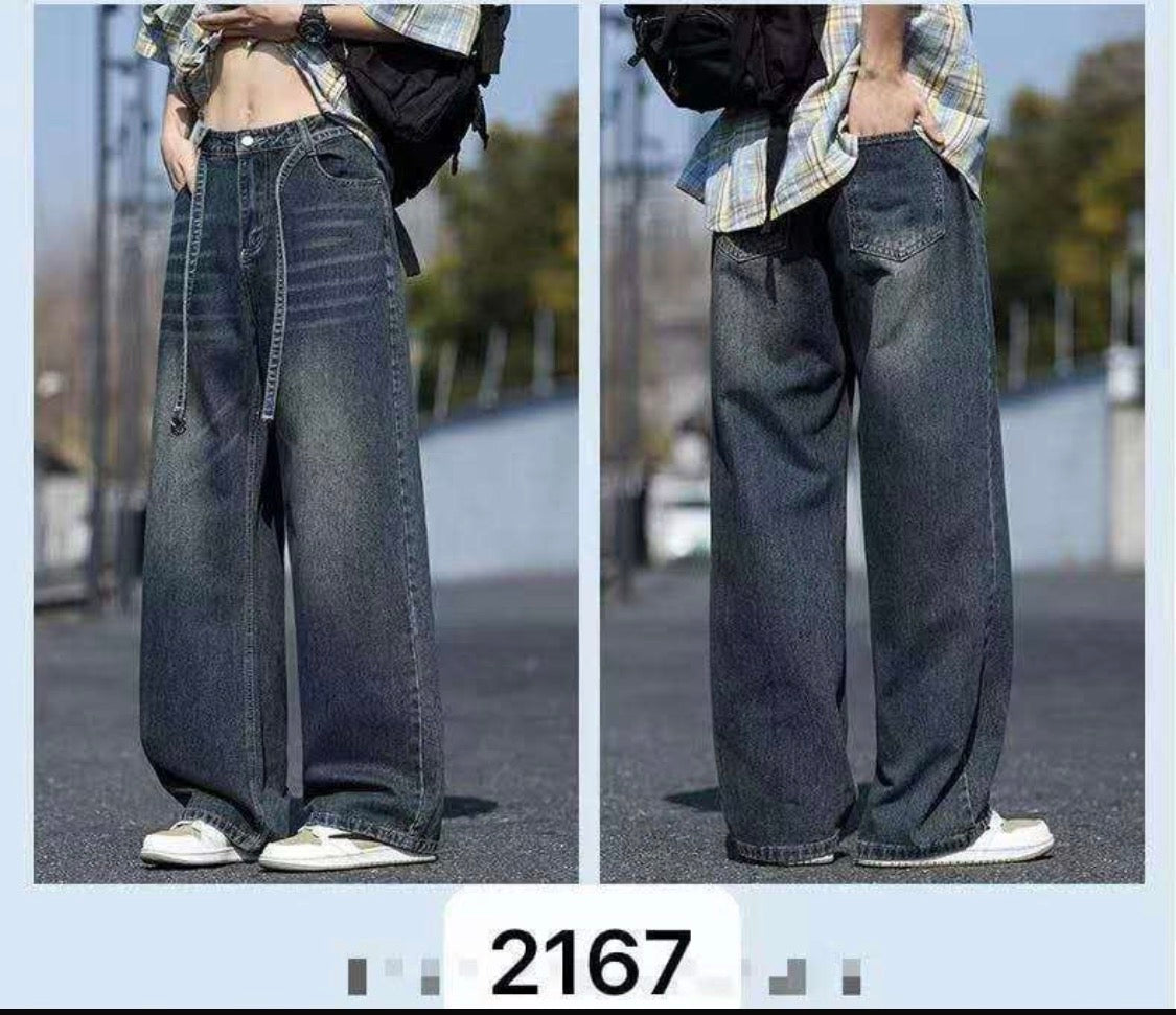 ZSCP Faded Blue Colour Premium Quality Baggy Fit Unisex Jeans 2167