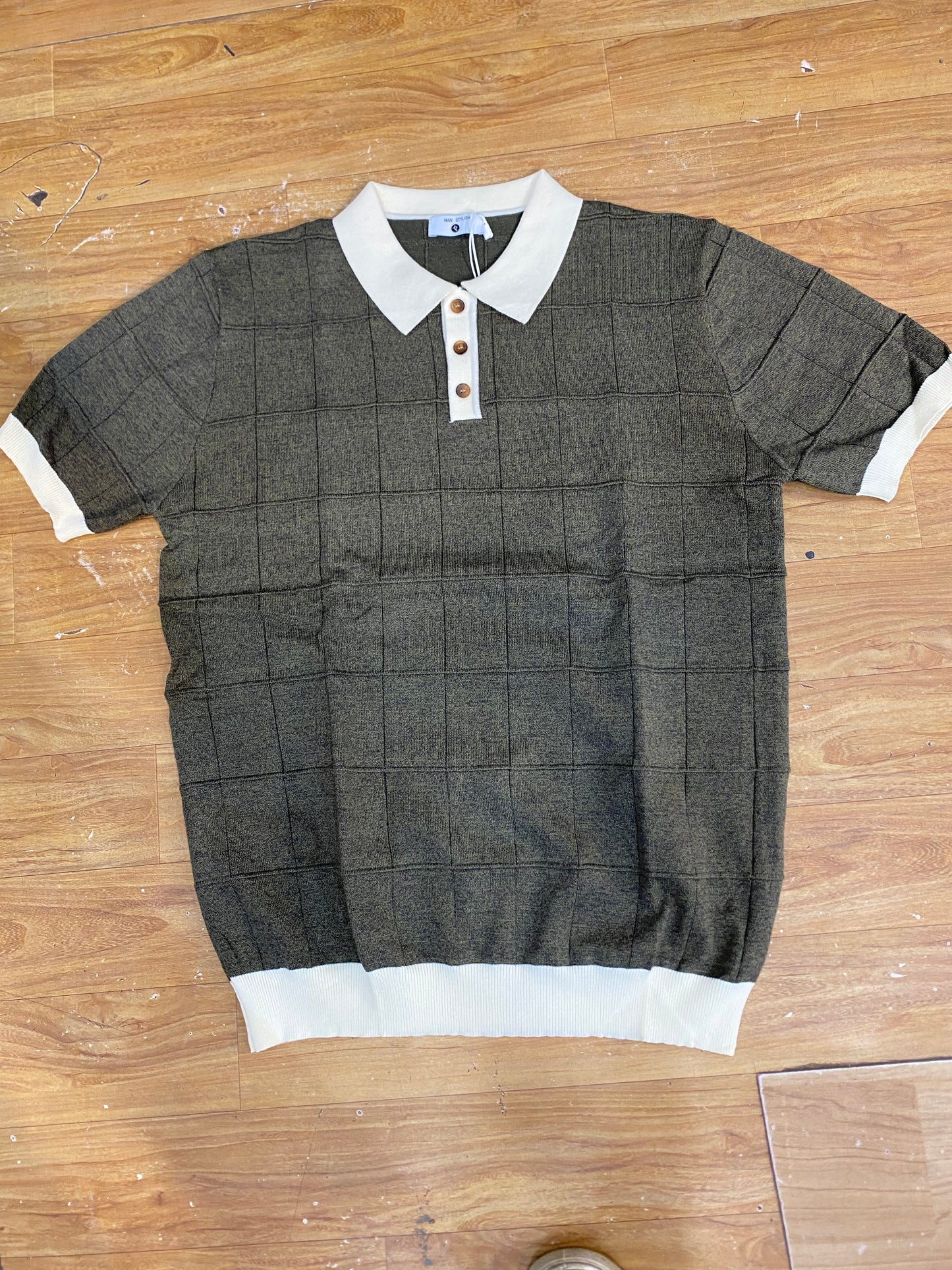 Man Style Dark Green Knitted Cream Collar Premium Quality Unisex Collar T-Shirt R86132