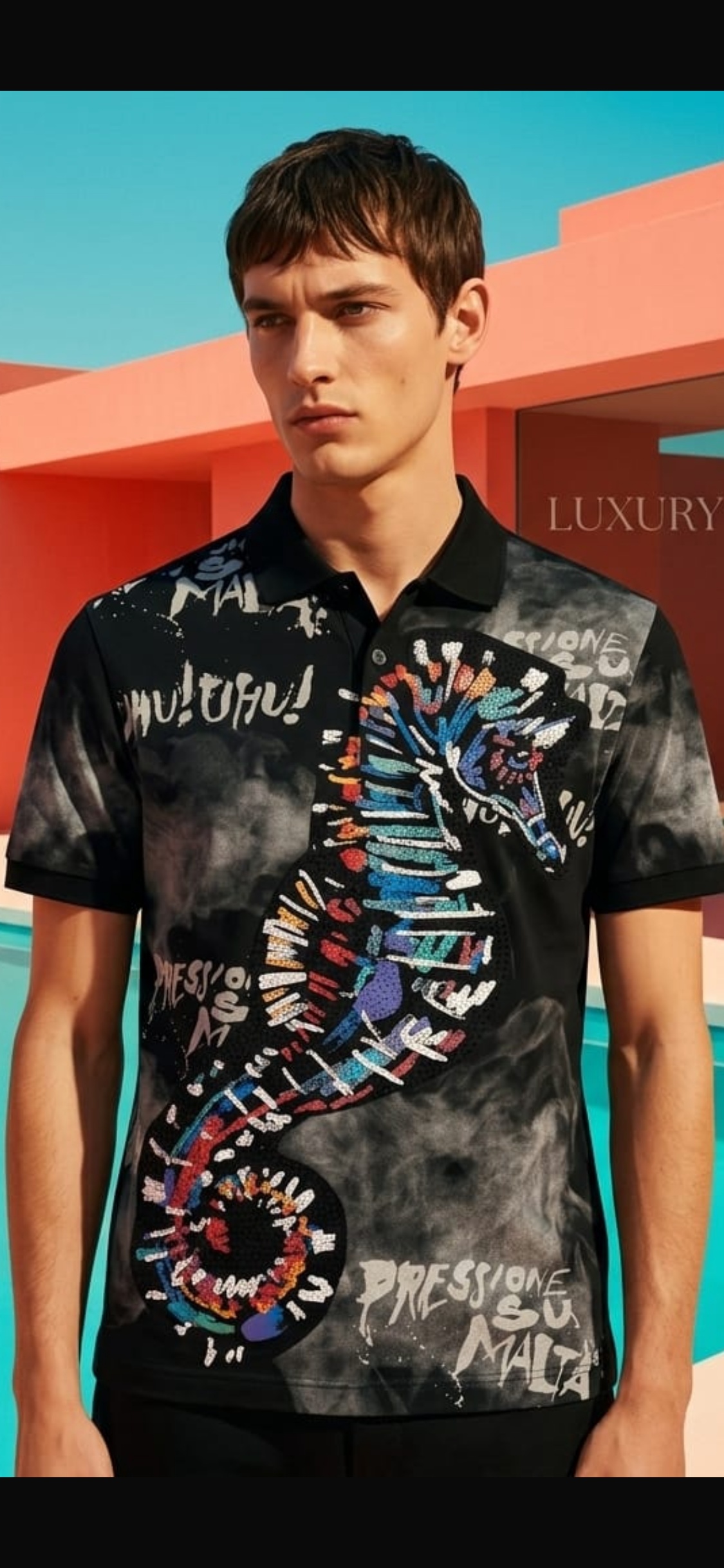 Alinda Black Colour Multi Colour Studd Dragon Premium Quality Imported Unisex Collar T Shirt 26900