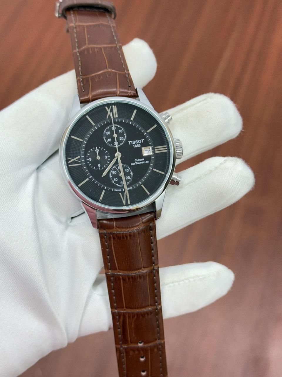 Sit Brown Strap Black Dial Silver Ring Men Watch 988946