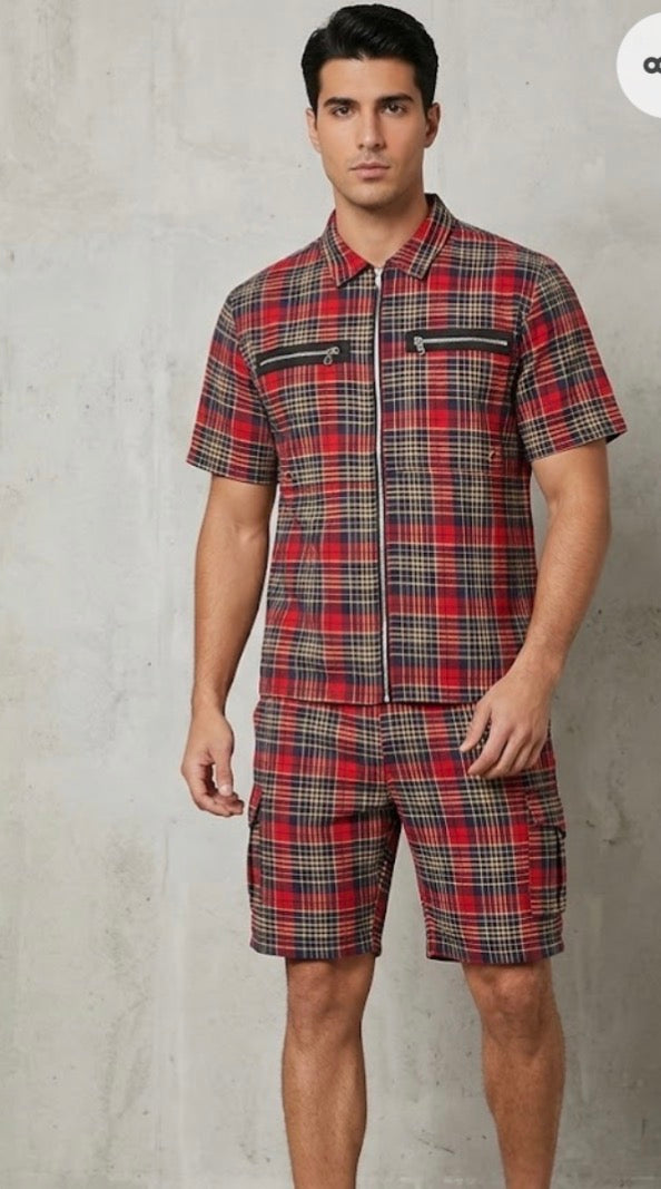 FASHION LINE Red Blue Check With Zip Design Premium Quality Imported Unisex Coord Set 990699