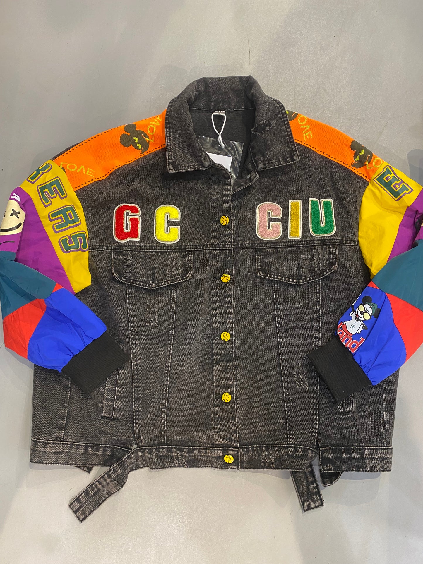 GCCIU Black Grey With Multi Colour Premium Quality Imported Free Size Unisex Denim Jacket 818