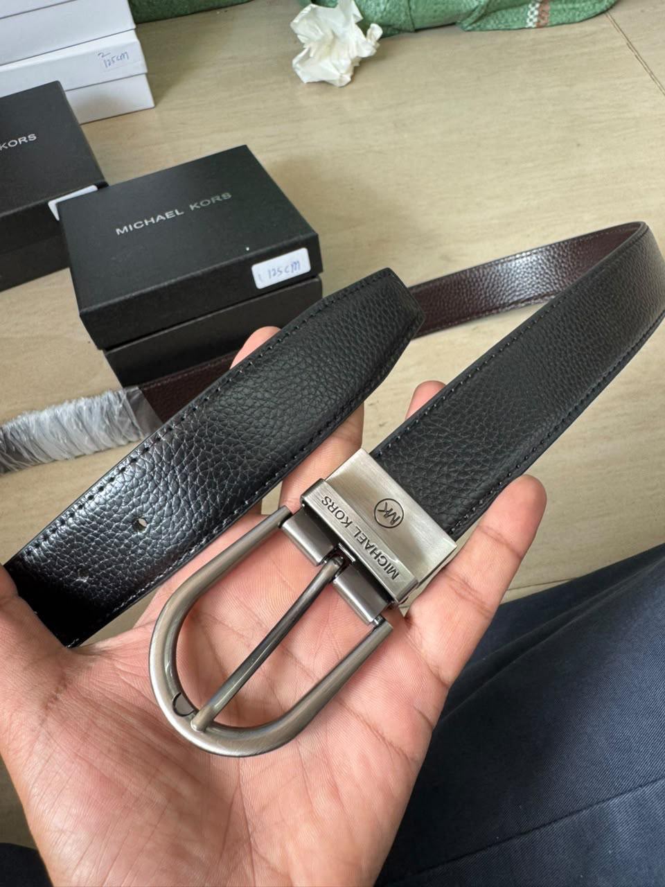 CIM MIC Matte Grey Buckle Brown Black Double Side Strap Men’s Belt 991375