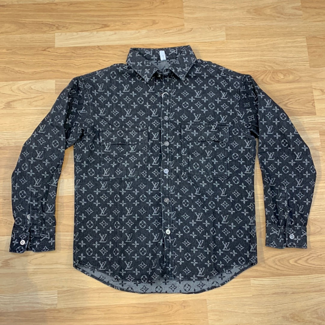 UOL VL Black Grey Colour VL Print Full Sleeve Shacket Shirt 3335