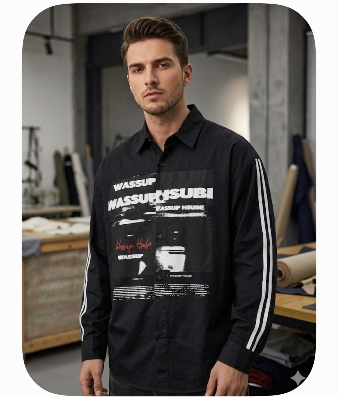 Ciwei .Studio Black Colour White Grey Print Full Sleeve Imported Men’s Shirt D101