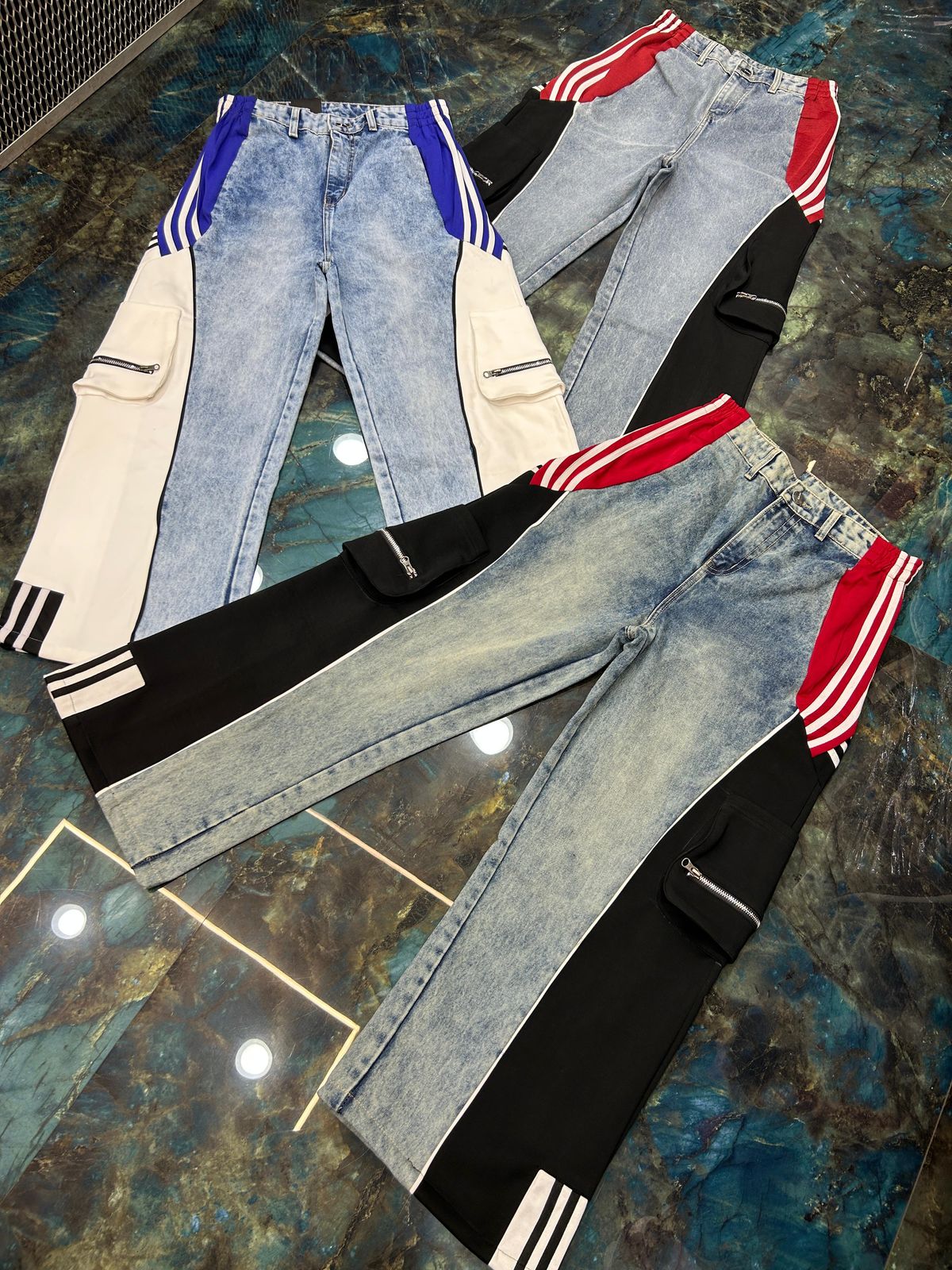 Yps Sp Green Blue Shade Red Black Funky Look 6 Pocket Straight Fit Jeans 988939