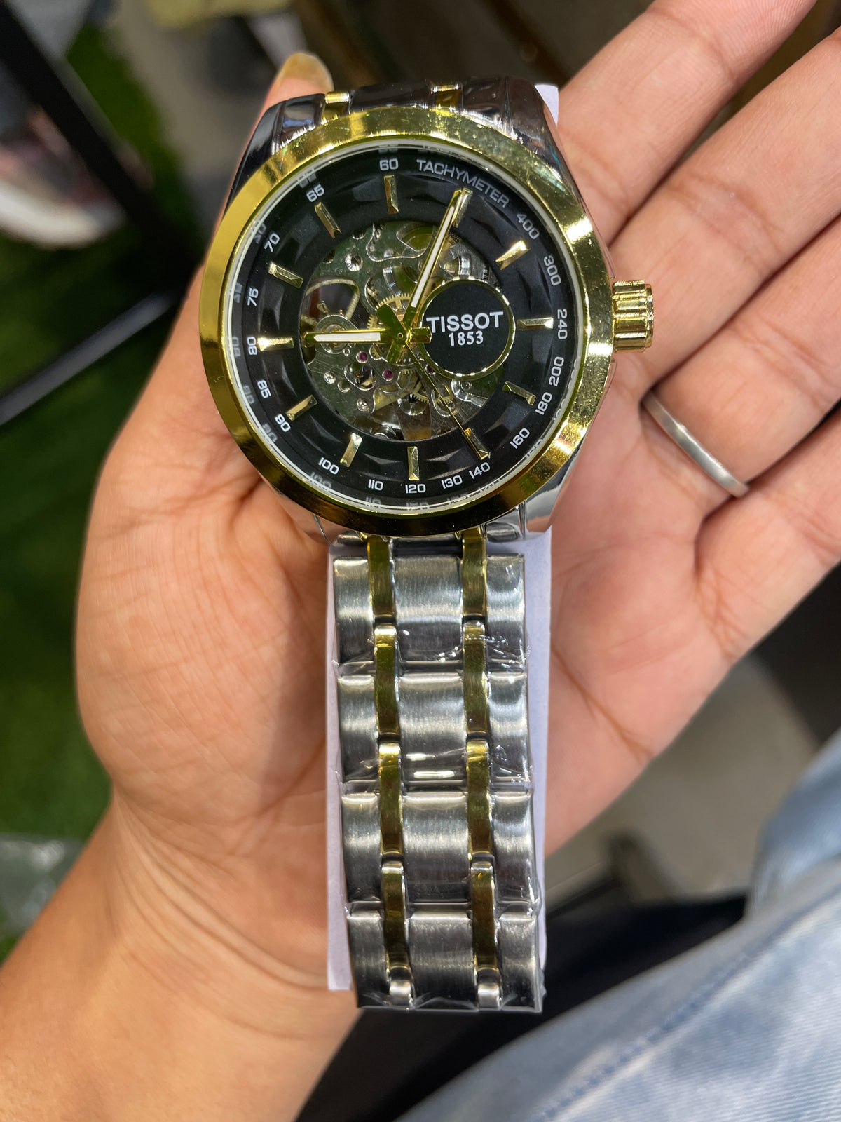 SIT TIS Silver Golden Chain Golden Ring Black Dial Automatic Mens Watch 991212